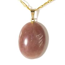 Colar Cabochão Pedra Quartzo Morango Pino Dourado Colar Cabochão Pedra Quartzo Morango Pino Dourado