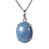 Colar Cabochão Quartzo Azul 15mm Natural na Garra Prata 950