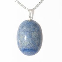 Colar Cabochão Quartzo Azul Pedra Natural Pino Prateado Colar Cabochão Quartzo Azul Pedra Natural Pino Prateado