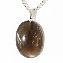 Colar Cabochão Quartzo Fume Pedra Natural Pino Prateado