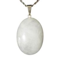 Colar Cabochão Quartzo Leitoso Pedra Natural Pino Prateado