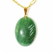 Colar Cabochão Quartzo Verde Pedra Natural Pino Dourado Colar Cabochão Quartzo Verde Pedra Natural Pino Dourado