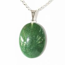 Colar Cabochão Quartzo Verde Pedra Natural Pino Prateado