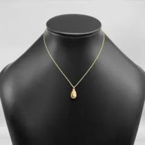 Colar Cadeado c/ Gota Cravejada 1,2mm (Fecho Tradicional) (Banho Ouro*) Feminino, Delicado, Modelo Moderno