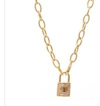 Colar Cadeado Coração Pedra Zirconia Semi Joia Com Garantia Colar Cadeado Coração Pedra Zirconia Semi Joia Com Garantia