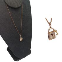 Colar Cadeado Cravejado com Zircônia Folheado Ouro 18k r.04