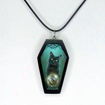 Colar Caixão Shaker em resina gato da bruxa wicca arte