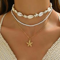 Colar Camadas Vintage Étnico Com Pingente De Concha E Estrela Do Mar Para Mulheres, Joias De Praia Colar Camadas Vintage Étnico Com Pingente De Concha E Estrela Do Mar Para Mulheres, Joias De Praia