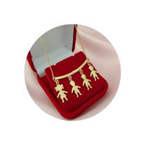 Colar Canga 4 Filhos 1 Menina 3 Meninos Folheado a Ouro 18k