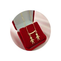 Colar Canga Dois Filhos(as) Dois Meninos Folheado a Ouro 18k