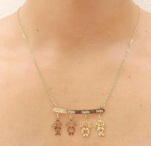 Colar Canga Personalizado Família Nomes Filhos Crianças Na Canga Folheada A Ouro 18K