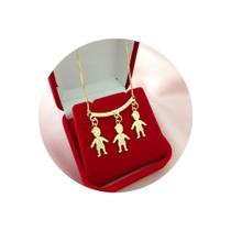 Colar Canga Três Filhos Meninos Folheado A Ouro 18k