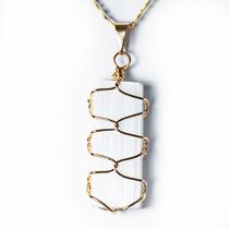 Colar Canudo Selenita Cesta Trançada Natural Dourada Colar Canudo Selenita Cesta Trançada Natural Dourada