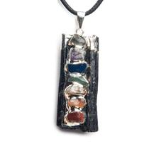 Colar Canudo Turmalina Preta 7 Pedras Chakras Prateado