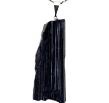 Colar Canudo Turmalina Preta Grande Pedra Natural Prateado