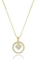 Colar Caroline Veneziana Com Pingente Arco Vazado Coração Minecraft Cravejado Zircônia Cristal banhado em ouro 18k