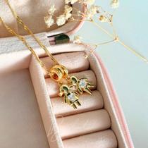 Colar casal de filhos zircônia - banhado em ouro 18k