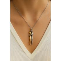 Colar Casal Magnético Prateado e Dourado com Pingente -