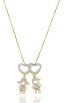 Colar Casal Veneziana Com Pingente Corações Vazados Menino e Menina Cravejados Zircônia Cristal banhado em ouro 18K