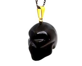 Colar Caveira de Pedra Obsidiana Negra Natural Dourado Colar Caveira de Pedra Obsidiana Negra Natural Dourado