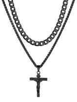 Colar ChainsHouse Black Masculino Cross 6 mm Cuban com pingente Colar ChainsHouse Black Masculino Cross 6 mm Cuban com pingente