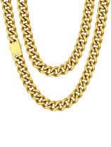 Colar ChainsHouse Cuban Link Chain em aço inoxidável banhado a ouro Colar ChainsHouse Cuban Link Chain em aço inoxidável banhado a ouro