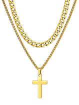 Colar ChainsHouse Gold Masculino Cross 6 mm Cuban com pingente Colar ChainsHouse Gold Masculino Cross 6 mm Cuban com pingente