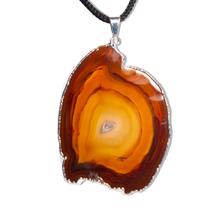 Colar Chapa de Ágata Natural Pedra Garimpo Envolto Prateado Colar Chapa de Ágata Natural Pedra Garimpo Envolto Prateado