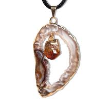 Colar Chapa Geodo Ponta Citrino Banho Dourado