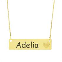 Colar Chapinha Coração Gravação Personalizada Nome Adelia Banhado Ouro 18K - 999006225