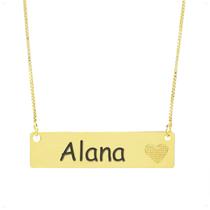 Colar Chapinha Coração Gravação Personalizada Nome Alana Banhado Ouro 18K - 999006228