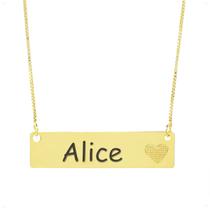 Colar Chapinha Coração Gravação Personalizada Nome Alice Banhado Ouro 18K - 999006229