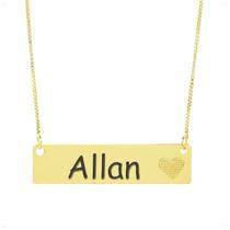 Colar Chapinha Coração Gravação Personalizada Nome Allan Banhado Ouro 18K -999006004