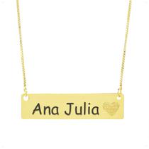 Colar Chapinha Coração Gravação Personalizada Nome Ana Julia Banhado Ouro 18K - 999006236