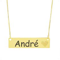 Colar Chapinha Coração Gravação Personalizada Nome André Banhado Ouro 18K - 999006005 Colar Chapinha Coração Gravação Personalizada Nome André Banhado Ouro 18K - 999006005