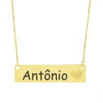 Colar Chapinha Coração Gravação Personalizada Nome Antônio Banhado Ouro 18K - 999006155