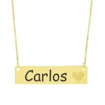 Colar Chapinha Coração Gravação Personalizada Nome Carlos Banhado Ouro 18K - 999006167