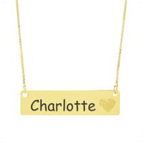 Colar Chapinha Coração Gravação Personalizada Nome Charlotte Banhado Ouro 18K - 999006264