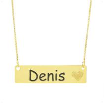 Colar Chapinha Coração Gravação Personalizada Nome Denis Banhado Ouro 18K - 999006021 Colar Chapinha Coração Gravação Personalizada Nome Denis Banhado Ouro 18K - 999006021