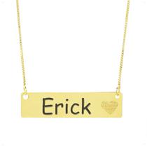 Colar Chapinha Coração Gravação Personalizada Nome Erick Banhado Ouro 18K - 999006028 Colar Chapinha Coração Gravação Personalizada Nome Erick Banhado Ouro 18K - 999006028