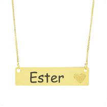 Colar Chapinha Coração Gravação Personalizada Nome Ester Banhado Ouro 18K - 999006306