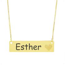 Colar Chapinha Coração Gravação Personalizada Nome Esther Banhado Ouro 18K - 999006308