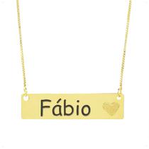 Colar Chapinha Coração Gravação Personalizada Nome Fábio Banhado Ouro 18K - 999006186