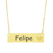 Colar Chapinha Coração Gravação Personalizada Nome Felipe Banhado Ouro 18K - 999006032