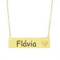 Colar Chapinha Coração Gravação Personalizada Nome Flávia Banhado Ouro 18K - 999006318