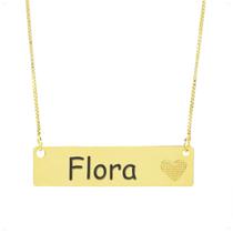Colar Chapinha Coração Gravação Personalizada Nome Flora Banhado Ouro 18K - 999006320