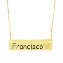 Colar Chapinha Coração Gravação Personalizada Nome Francisco Banhado Ouro 18K - 999006189 Colar Chapinha Coração Gravação Personalizada Nome Francisco Banhado Ouro 18K - 999006189