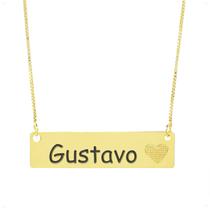 Colar Chapinha Coração Gravação Personalizada Nome Gustavo Banhado Ouro 18K - 999006040
