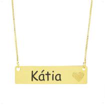 Colar Chapinha Coração Gravação Personalizada Nome Kátia Banhado Ouro 18K - 999006395