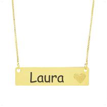 Colar Chapinha Coração Gravação Personalizada Nome Laura Banhado Ouro 18K - 999006408 Colar Chapinha Coração Gravação Personalizada Nome Laura Banhado Ouro 18K - 999006408
